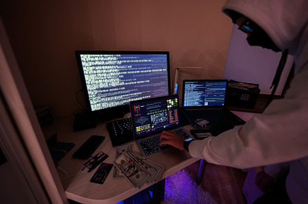 Boy hacker fraudulently use credit card for payment. Internet th, a Technology Photo by AS photostudio