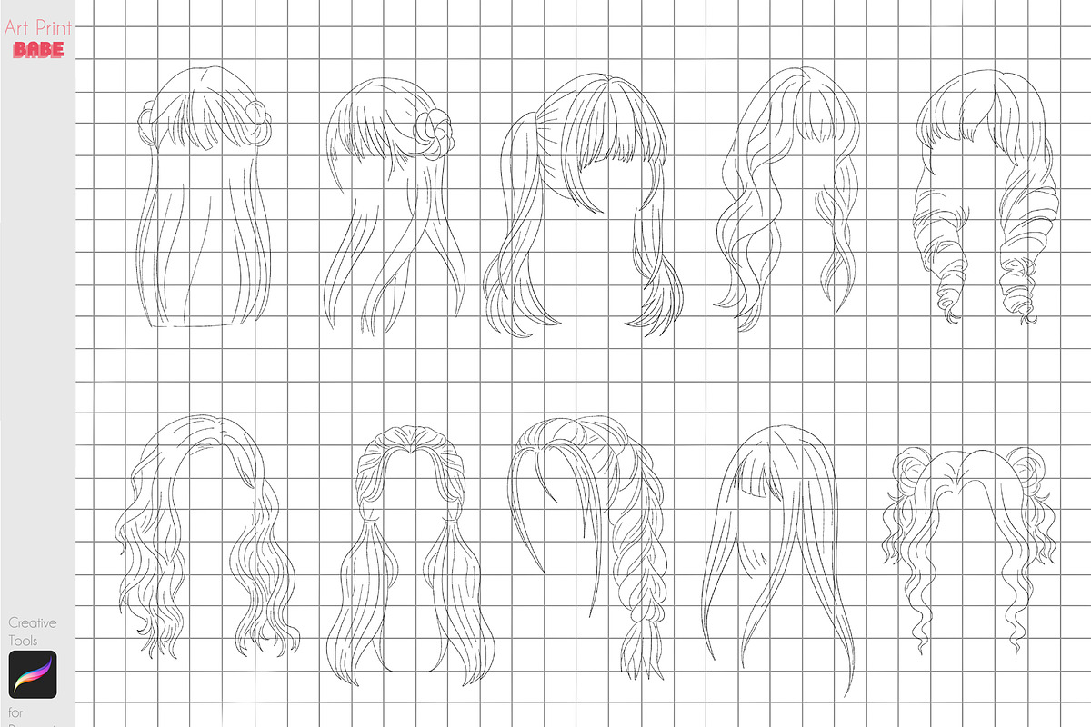Procreate Hair Styles Anime Chibi, a Brush Add-On by ArtPrintBabe (Photo 10 of 14)