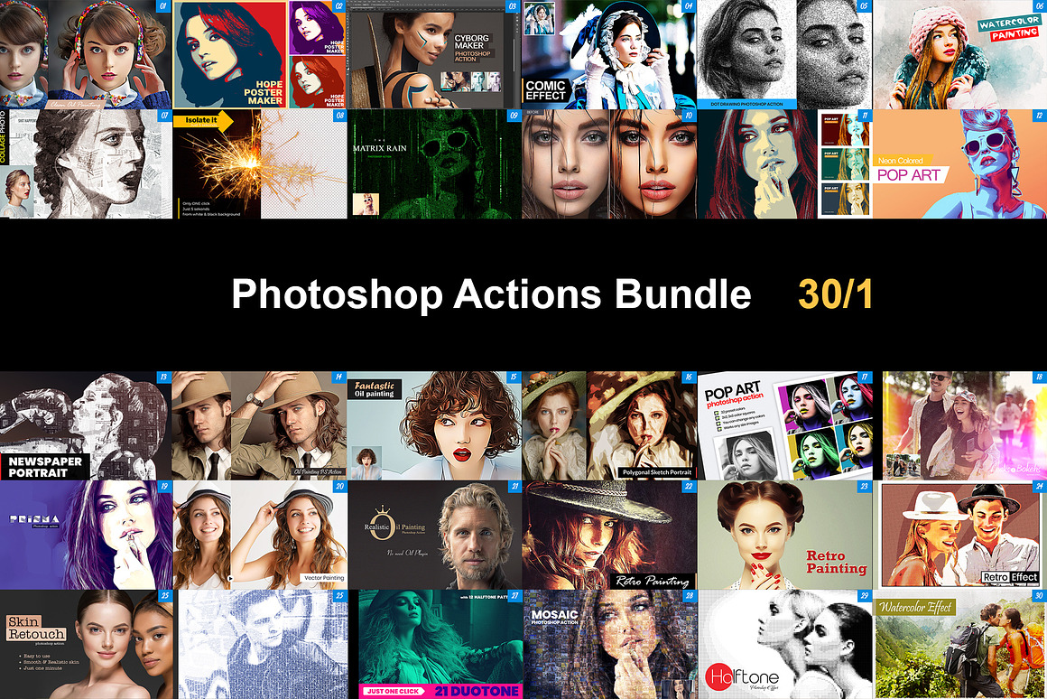 Photoshop Actions Bundle 30/1, an Action Add-On by PSD Action (Photo 1 of 32)