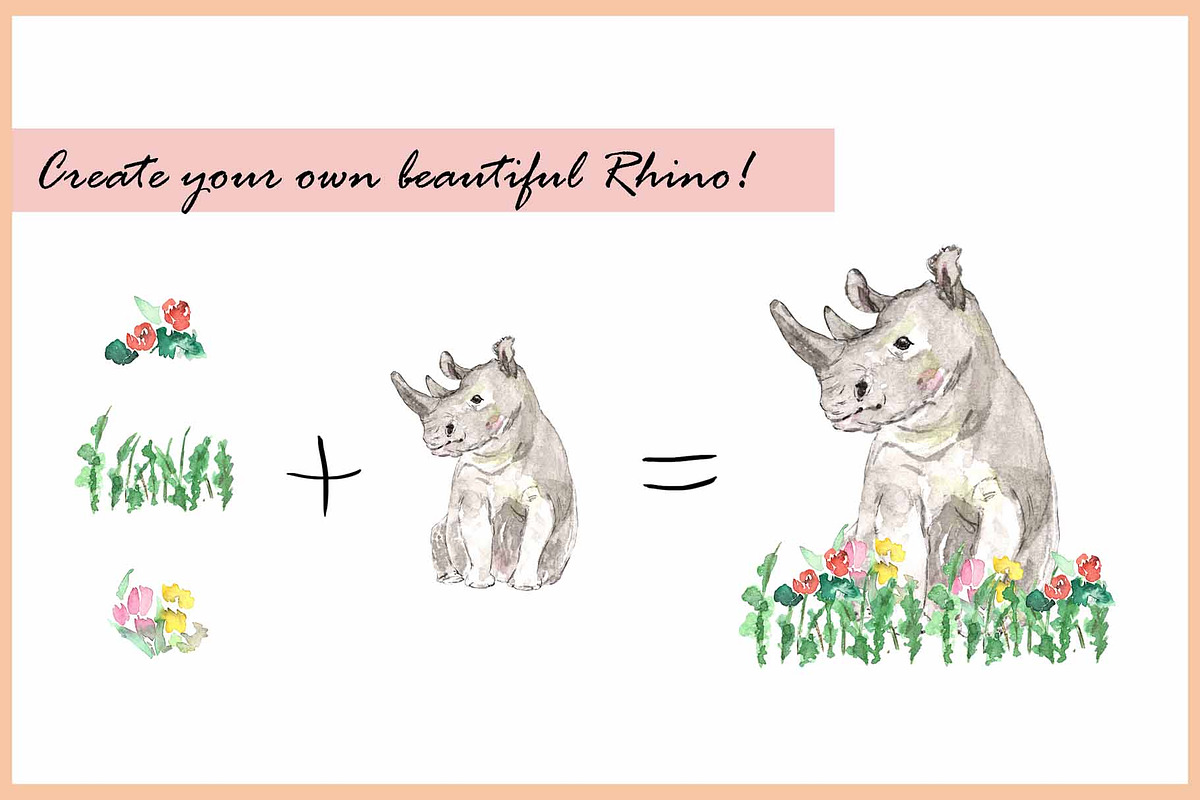 Rhino & Toucan-Watercolor Clipart, an Illustration by VianneArt (Photo 6 of 7)