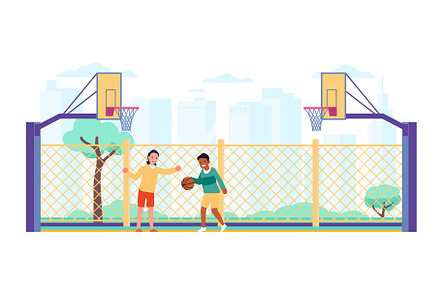 Two boys play basketball on outdoor, a Sport Illustration by Vectorbuum