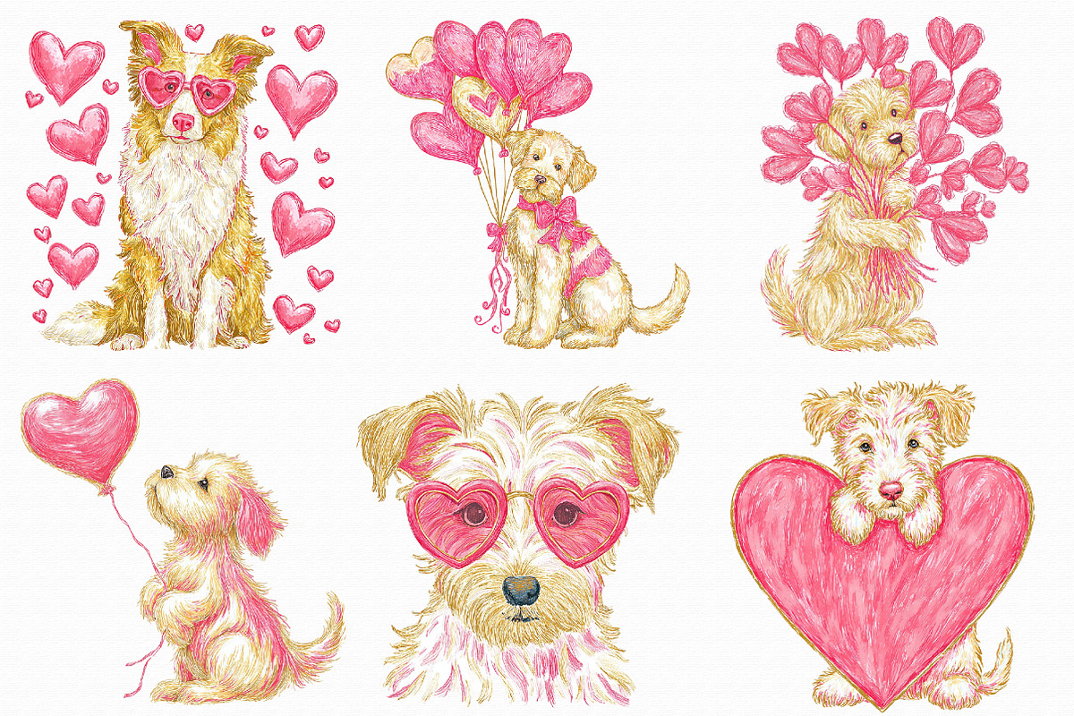 Whimsical Valentines Day Dog Clipart, an Illustration by Libby Wishes (Photo 7 of 7)