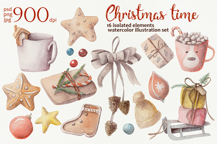 Christmas watercolor clipart set