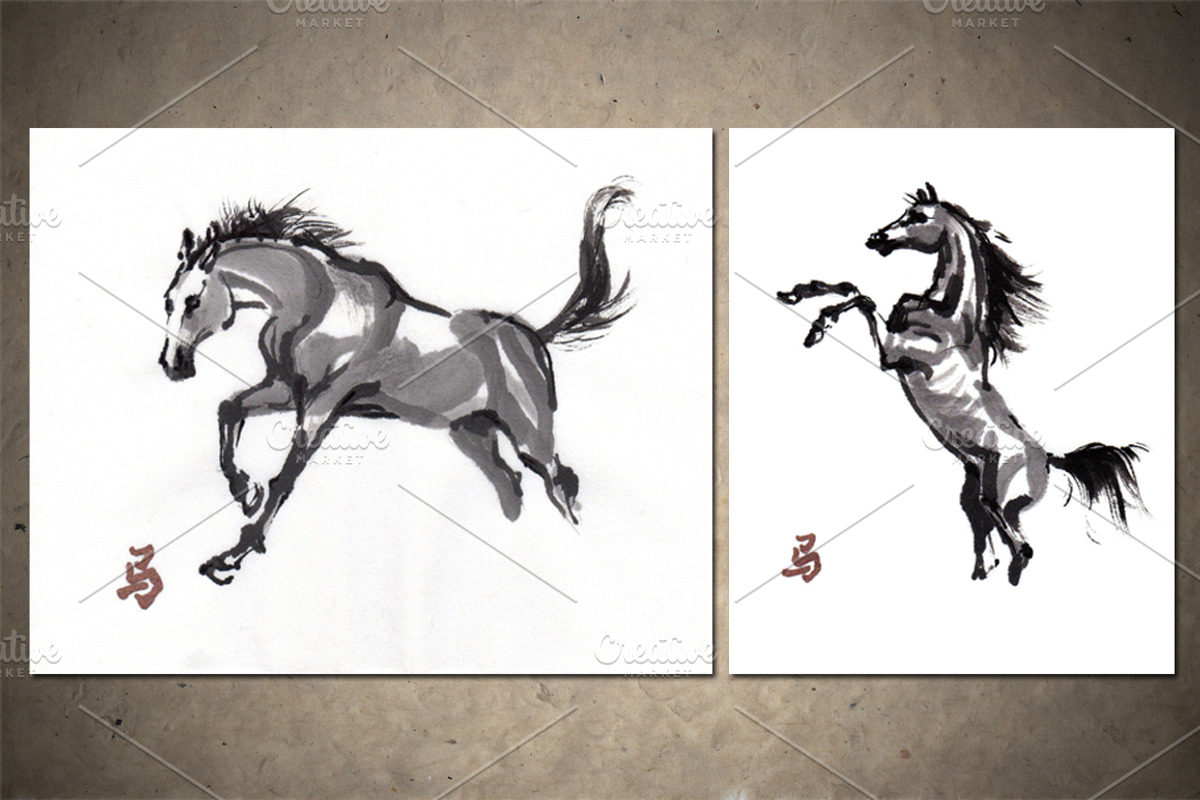 Horses Sumi-e, an Animal Illustration by StabuLaRasa illustration (Photo 5 of 21)