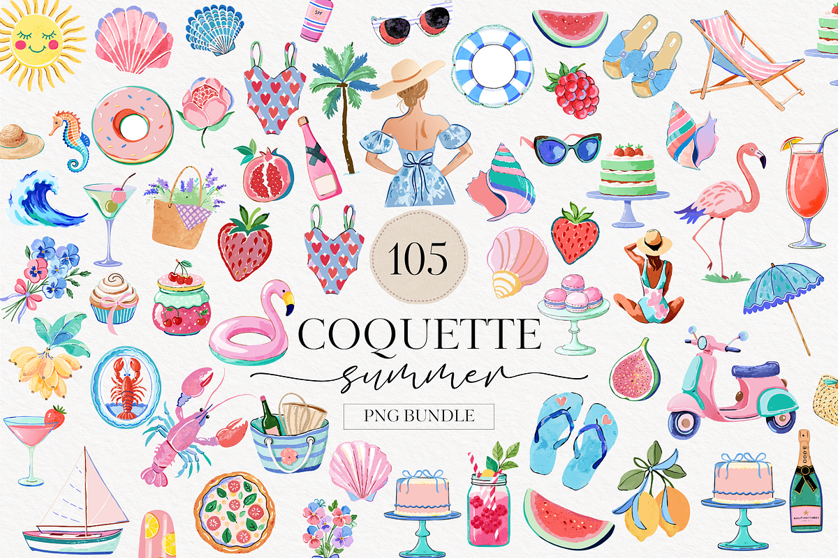 Watercolor Coquette Summer Clipart, an Illustration by TatiMockup (Photo 1 of 6)