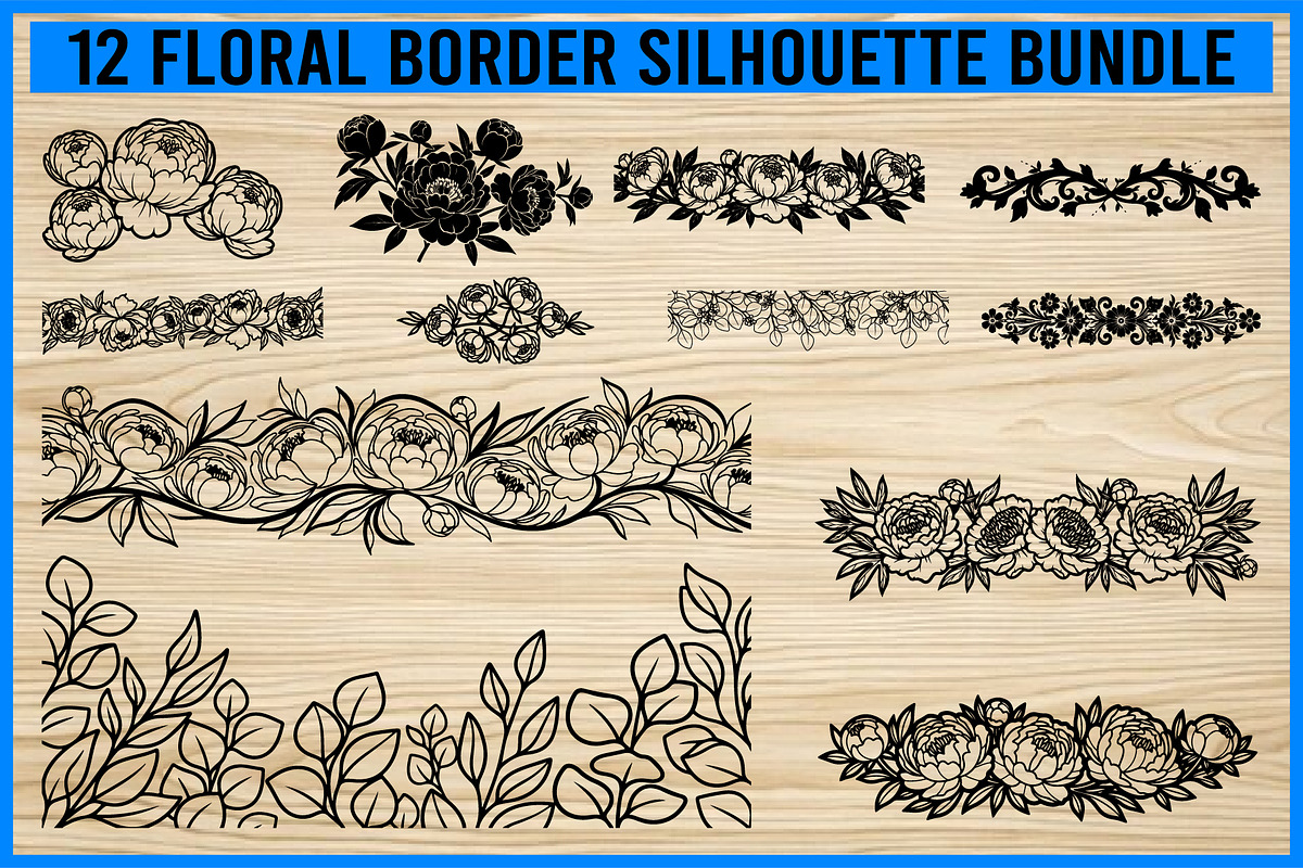 Floral Border Silhouette Bundle, an Object Illustration by Designer_Momina (Photo 1 of 4)