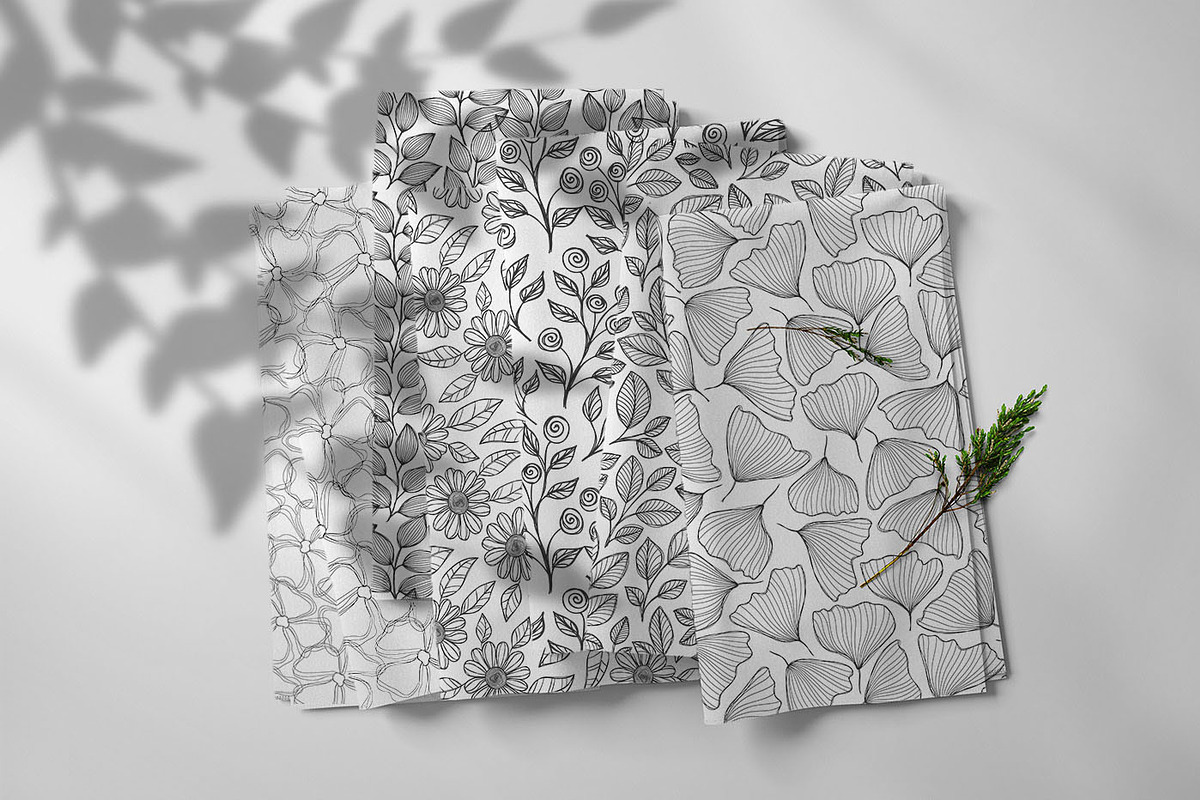 12 Monochrome floral pattern, a Pattern Graphic by ananastya (Photo 3 of 8)