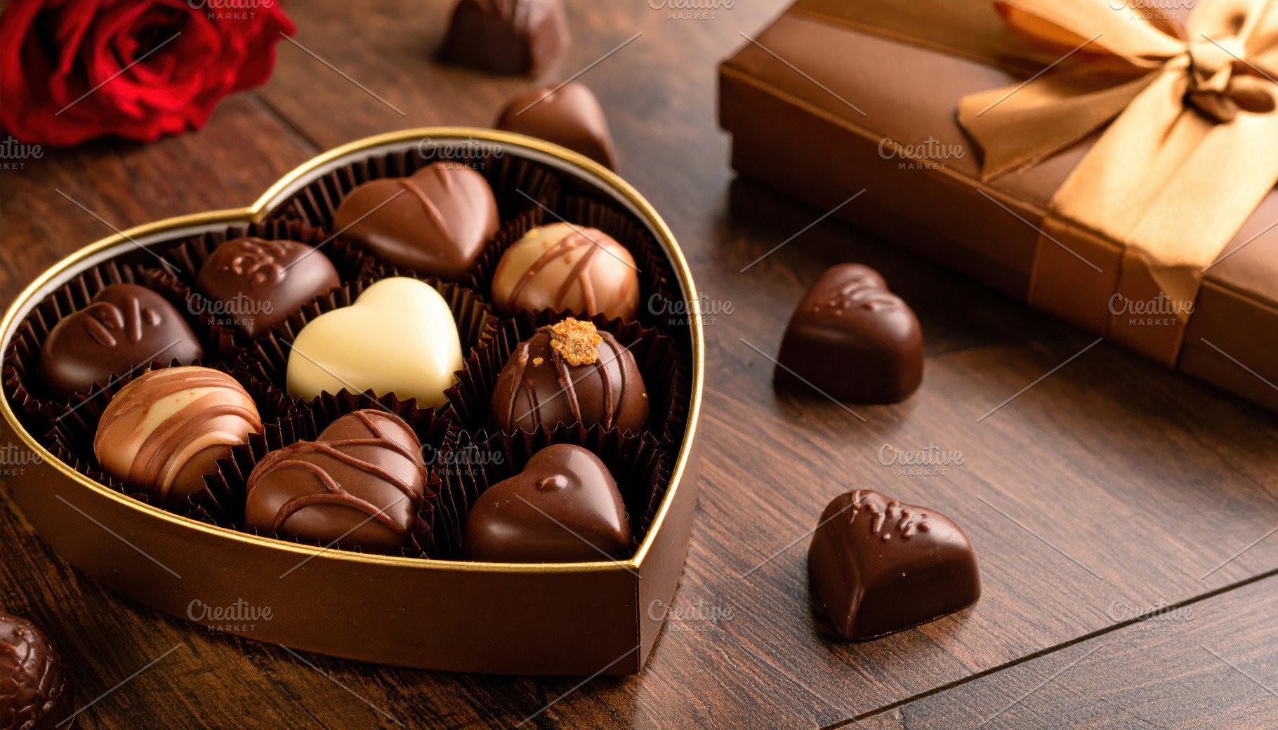 Luxury Heart Chocolate Box on Wooden Table, a Food & Drink Photo by Davizro's Market