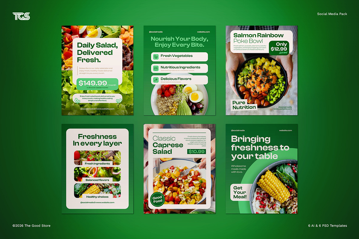 Salad Healthy Food Social Media Pack, a Flyer Template by The Good Store (Photo 1 of 4)