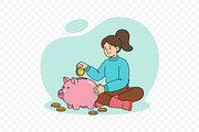 Girl Saving Money in Piggy Bank, a Person Illustration by Partikusi Design (Thumbnail 3 of 3)