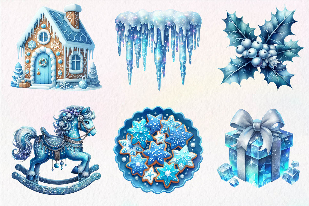 Blue Christmas Clipart Sublimation, an Illustration by Dream Creation (Photo 3 of 7)