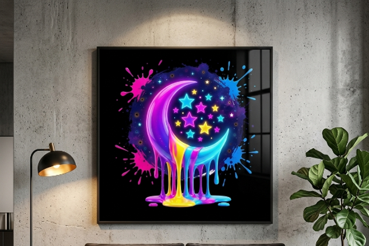 Neon Crescent Moon Stars Art, a Shirt Mockup by Vector Stall (Photo 14 of 14)