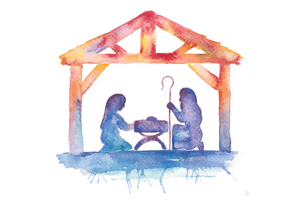 Christmas Nativity Vector Watercolor