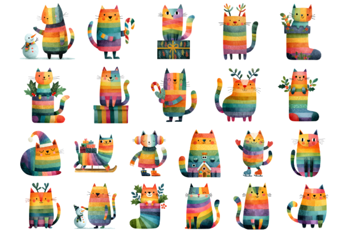Rainbow Christmas Cat Clipart, an Illustration by Markicha Art (Photo 6 of 6)