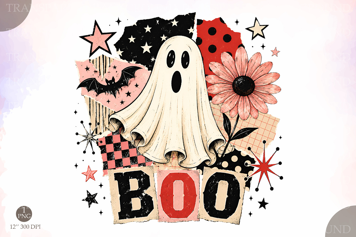 Retro BOO Ghost Png, Pink Halloween, a Seasonal Illustration by Libby Wishes (Photo 1 of 3)