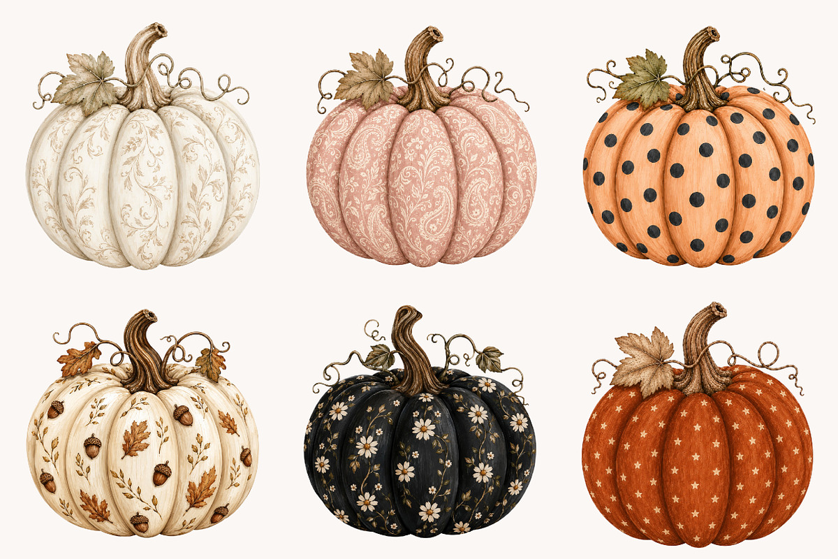 Preppy Boho Fall Pumpkin Clipart, a Seasonal Illustration by Designworld (Photo 3 of 7)