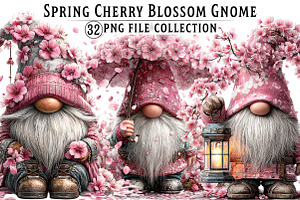 Cherry Blossom Gnome Clipart, Spring, an Illustration by Dream Creation