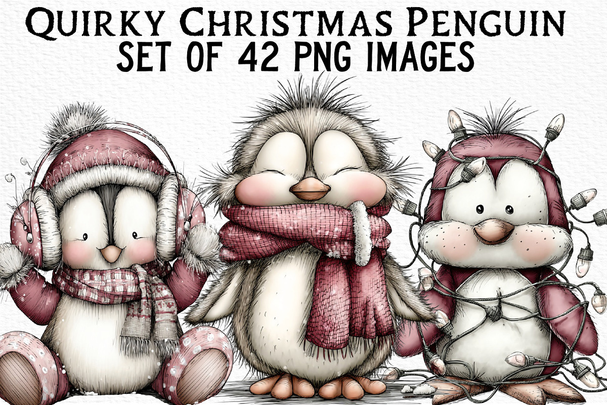 Quirky Christmas Penguin Clipart, an Illustration by Craft Nest (Photo 1 of 6)