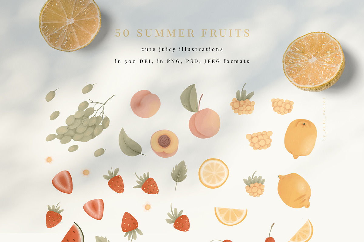 FRUITY - summer fruits & berries set, an Object Graphic by Cute Atelier (Photo 2 of 8)
