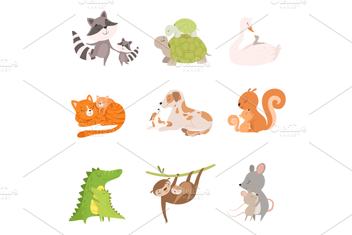 Cartoon Animal Mother and Her Cub, an Animal Illustration by TopVectors
