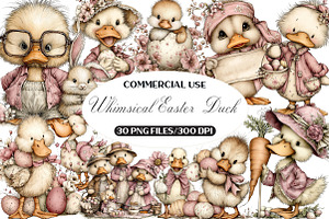 Whimsical Easter Duck Clipart, an Illustration by Black Bird Studio