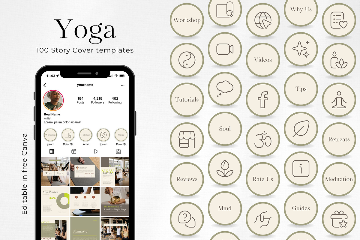 100 Yoga Story Highlight Covers, a Social Media Template by PatternLab. (Photo 1 of 9)