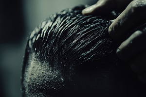 Closeup view of barber styling wet h, a Photo by Iftikhar Alam