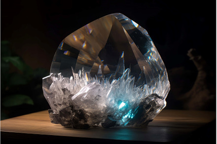 Natural rock crystal on wooden table, a Nature Photo by Ylivdesign
