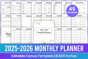 2025-2026 Monthly Planner Canva Kdp