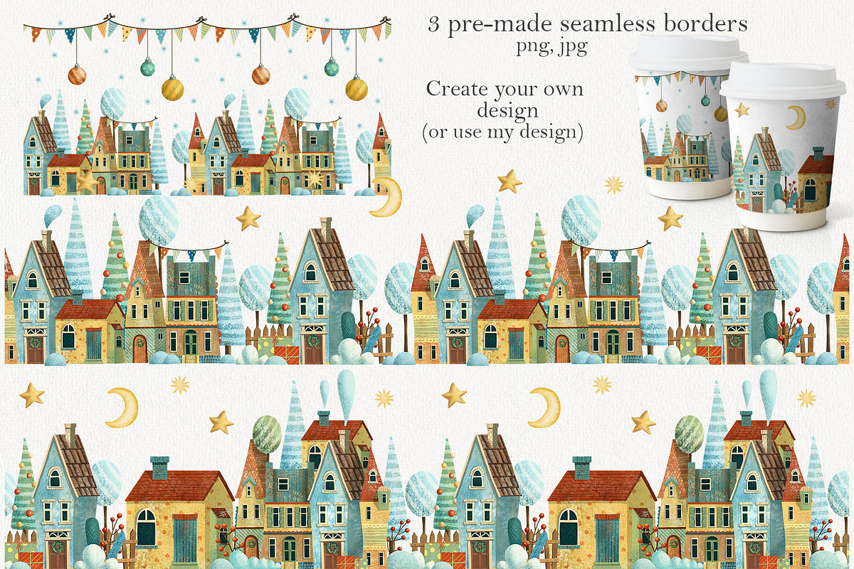 Christmas Village Set, a Decorative Illustration by Daria's Magic World (Photo 3 of 6)