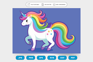 A whimsical unicorn with rainbow-col, a Graphic by SaroStock