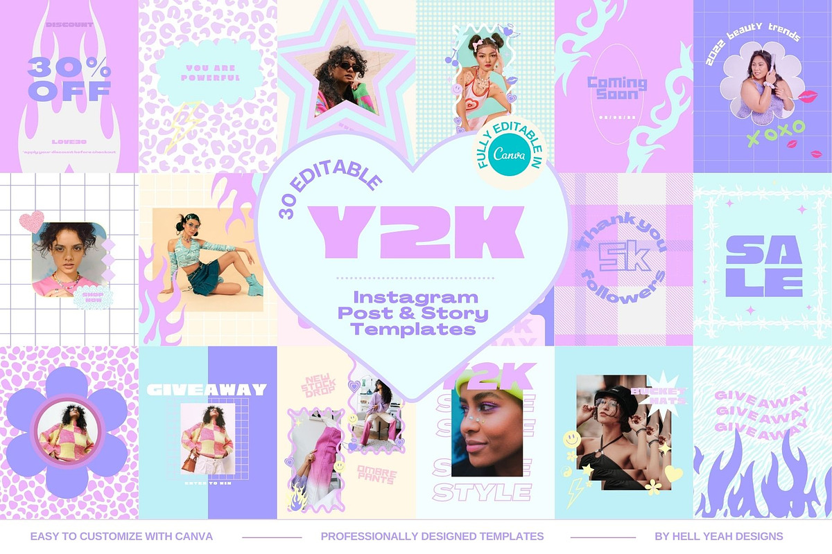 Y2K Instagram Post n Story Templates, a Social Media Template by Hell Yeah Designs (Photo 1 of 10)