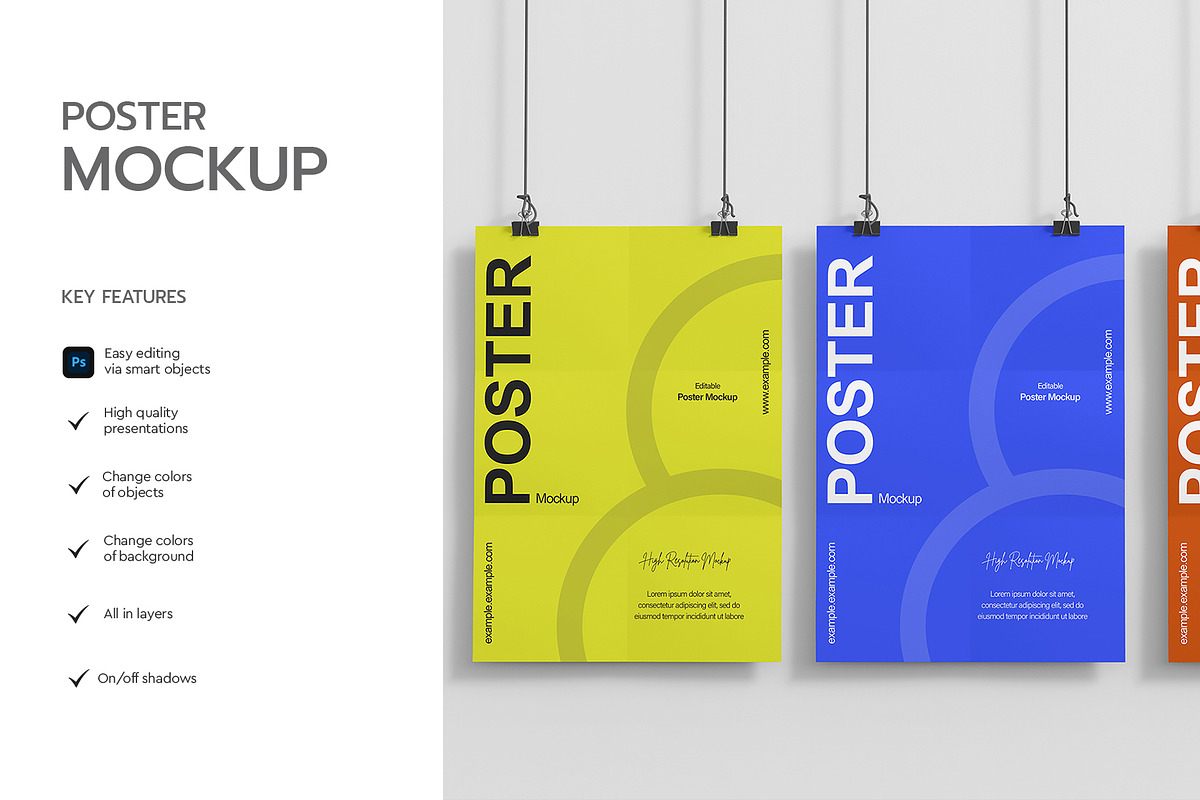 Three Hanging Poster Mockup, a Product Mockup by graphypix (Photo 2 of 4)