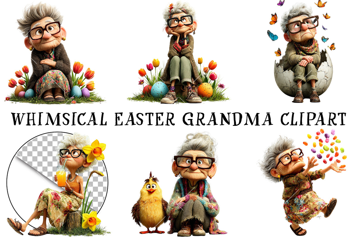 Whimsical Easter Grandma Clipart, an Illustration by OK Design (Photo 2 of 6)