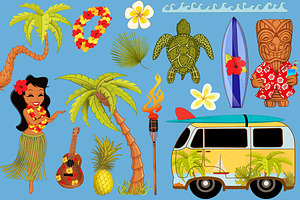 Aloha Hawaiian Luau Clip Art Set