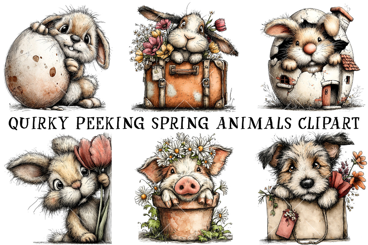 Quirky Peeking Spring Animals Clipar, an Illustration by OK Design (Photo 2 of 6)