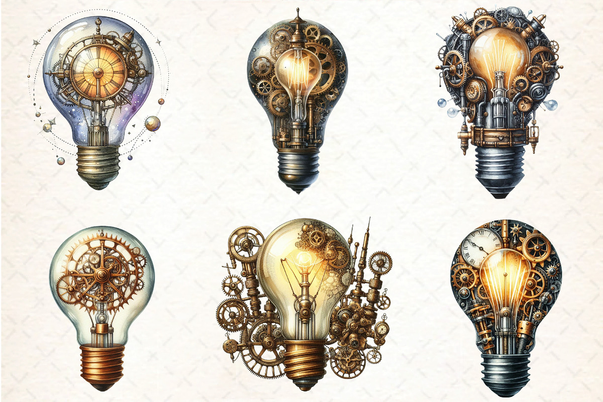 Watercolor Steampunk Lightbulb, an Illustration by DreamCafeArt (Photo 3 of 7)