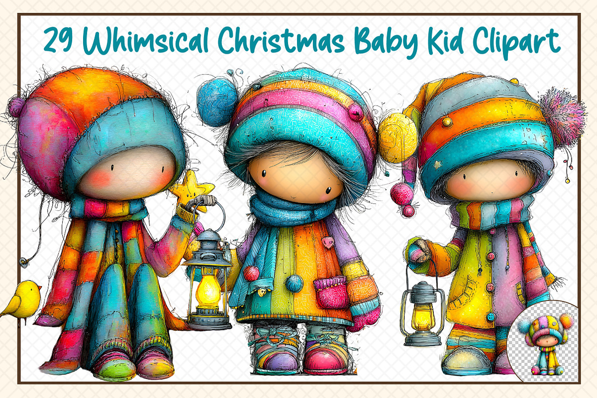 Whimsical Christmas Baby Kid Clipart, an Illustration by cherrydesign (Photo 3 of 3)
