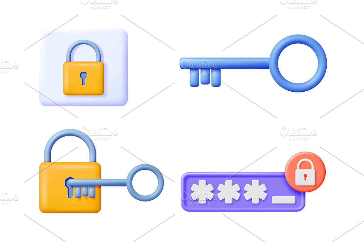 Padlock and key icon set for online, a Technology Illustration by Abscent
