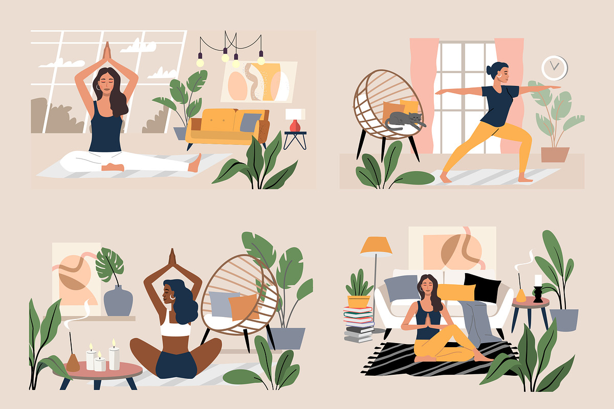 Relax & meditation. Vector woman set, a Person Illustration by bioraven (Photo 4 of 12)