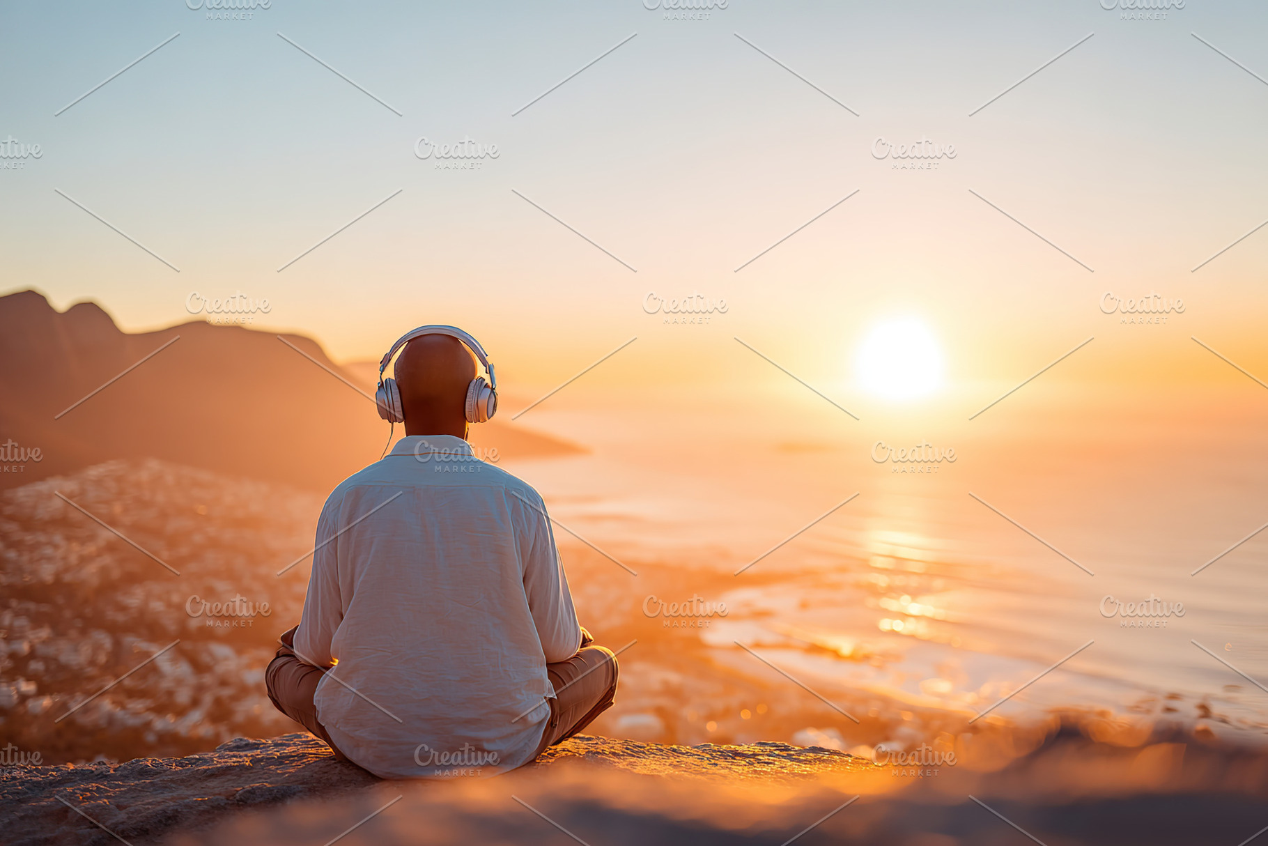 Traveler performs sunrise reset ritual on a mountain overlooking the ocean, a Photo by AlyaAnd
