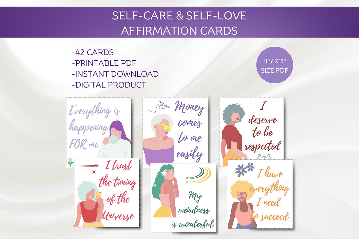 Positive Affirmation Cards for Women, a Card Template by SimoDigitalArt (Photo 2 of 7)