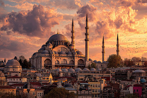 Sunset over Istanbul Mosque and City, a Photo by Pixeness Studio