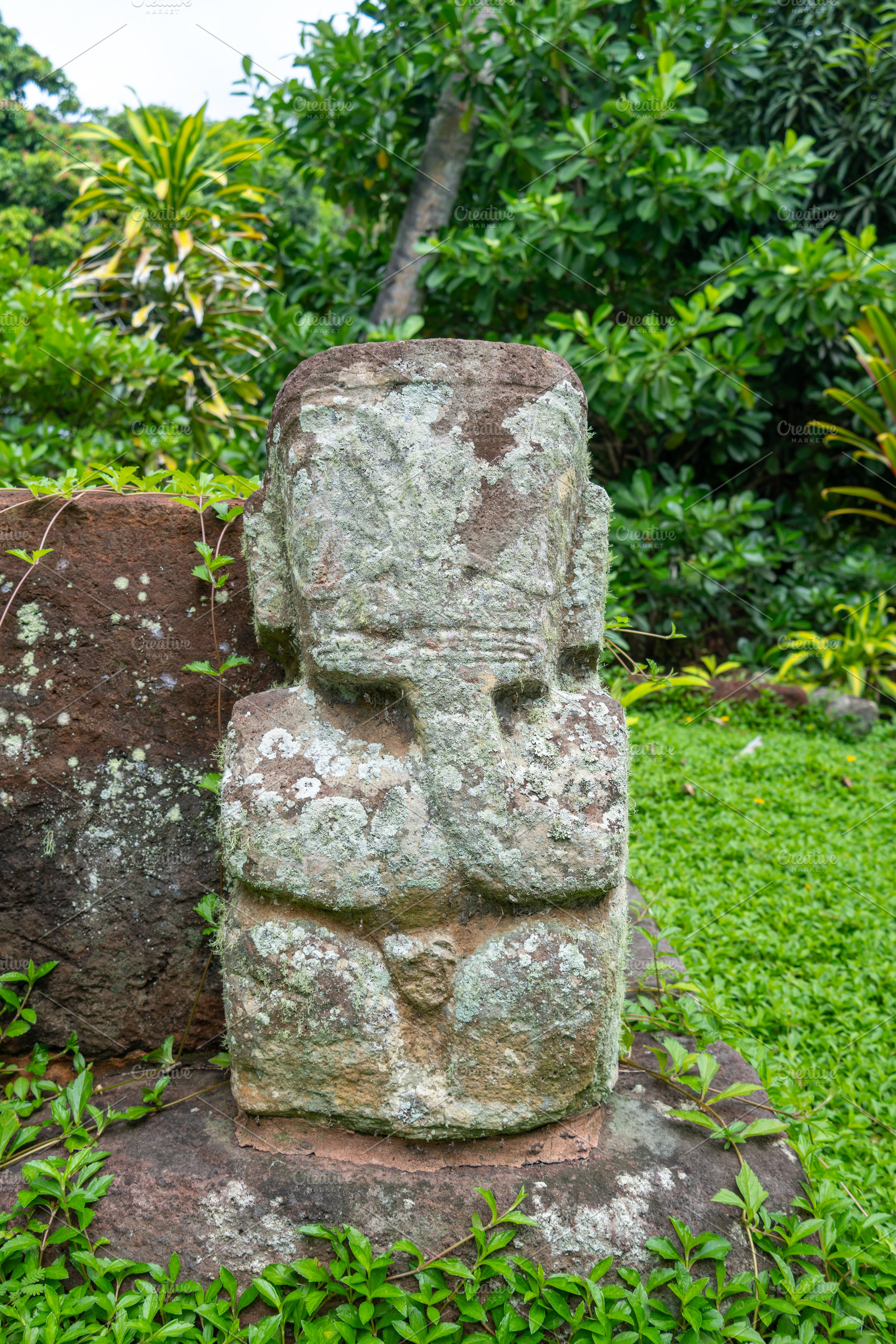 Ancient thinker tiki at the queen's tomb in Puamau, Hiva Oa, Mar, a Nature Photo by GoodGoods