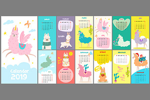 Llama Illustrations 2019 Calendar