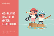 Kids Playing Pirate Flat Vector, a Person Illustration by Partikusi Design (Thumbnail 1 of 3)