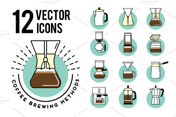 Coffee Brewing Methods 12 Icons