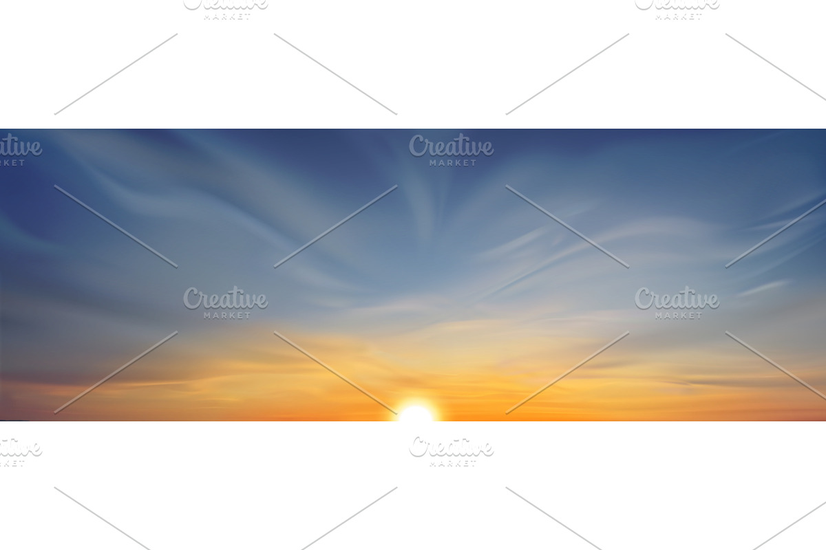 Realistic sunset sky with clouds and, an Illustration by art PVP - market