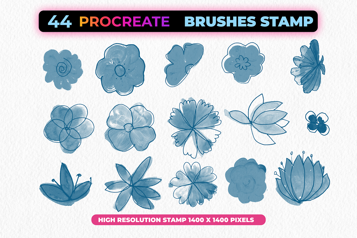 44 Flower Brush Stamps Procreate, a Brush Add-On by Graphics Resources (Photo 6 of 8)