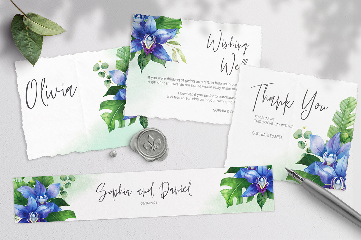 Blue orchid. Wedding invitation set., an Invitation Template by Nebbia (Photo 4 of 6)